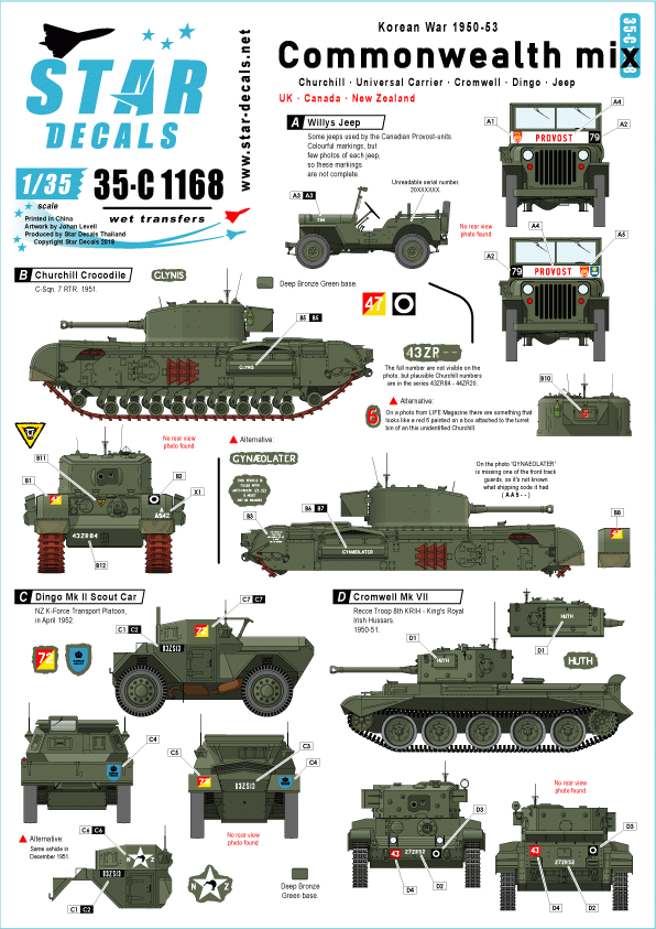 Star Decals 35-C1168 Mélange Commonwealth - Guerre de Corée 1950-53 1/35