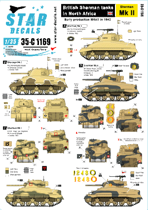 Star Decals 35-C1169 Sherman Mk II, première production de 1942, échelle 1/35