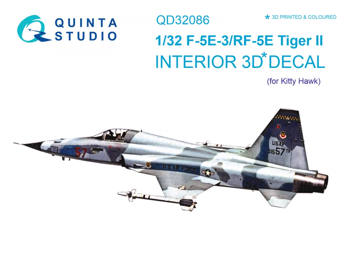 Intérieur coloré imprimé en 3D sur papier décalcomanie pour le kit KittyHawk (QD32086 F-5E-3/RF-5E) au 1/32 
