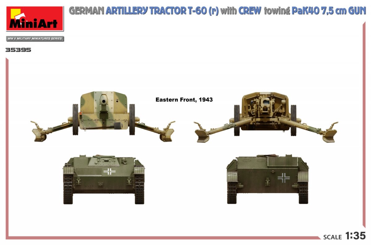 MiniArt 35395 Tracteur d&amp;#39;artillerie allemand T-60(r) et son équipage remorquant un canon PaK40 1/35 – imagen 6