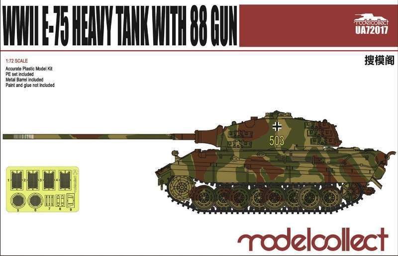 Modelcollect UA72017 Char lourd E-75 de la Seconde Guerre mondiale avec canon de 88 mm, échelle 1/72
