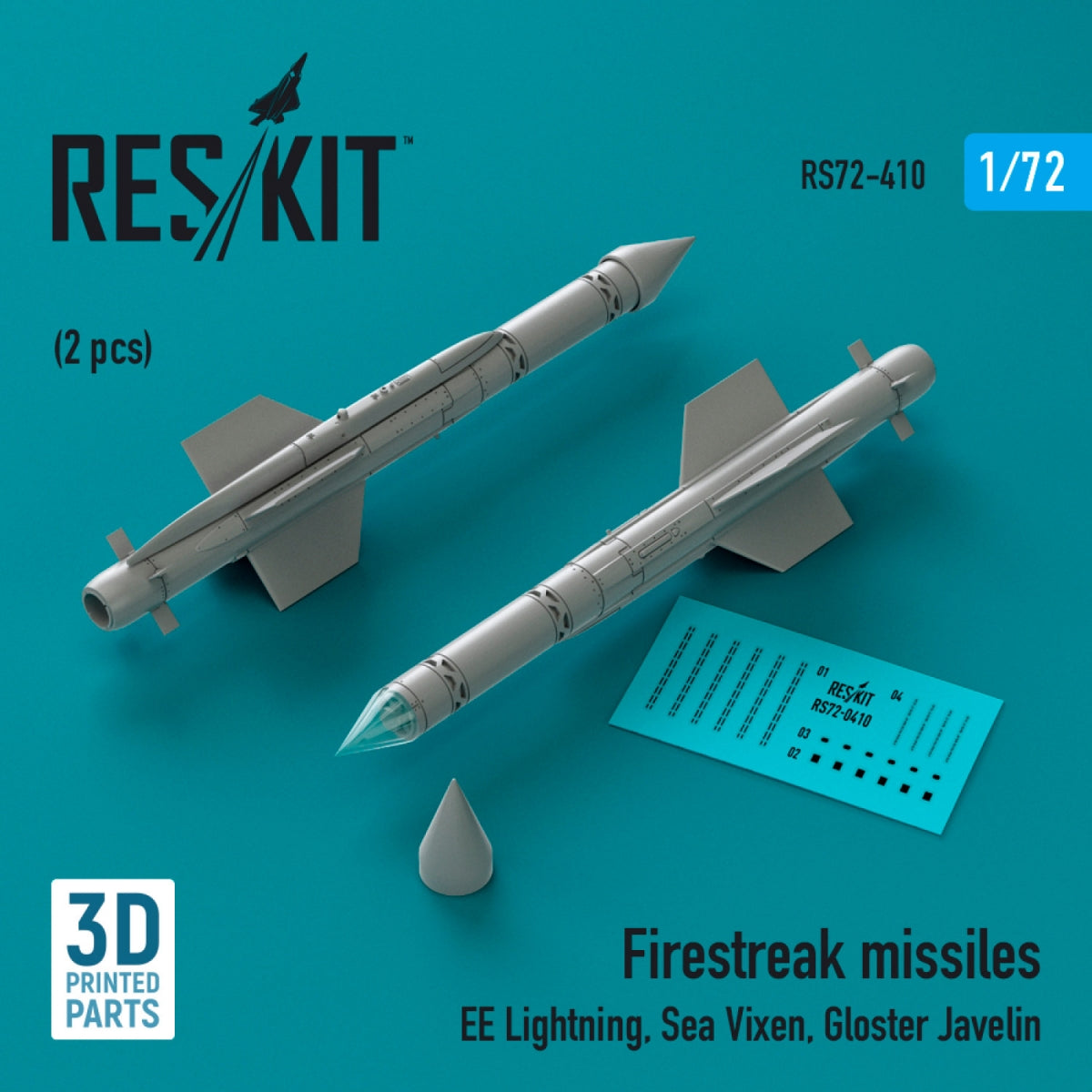 Missiles Firestreak RESKIT RS72-0410 (2 pièces) (Impression 3D) 1/72 