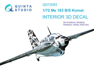Intérieur imprimé en 3D et coloré sur papier décalcomanie Quinta Studio QD72083 Me 163 (Academy) 1/72