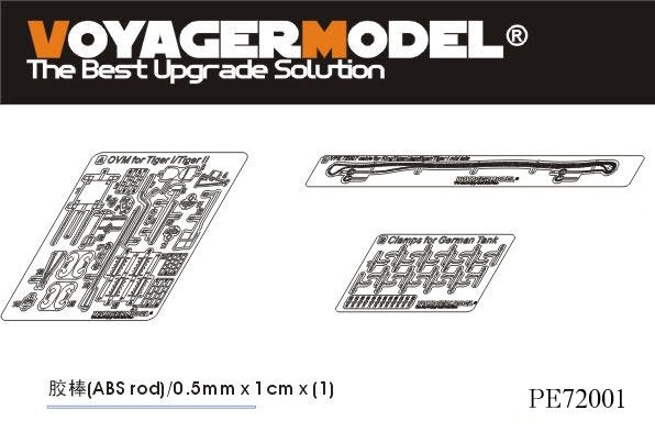 Maquette Voyager PE72001 OVM Seconde Guerre mondiale pour Tiger/King Tiger/Jagd Tiger, échelle 1/72