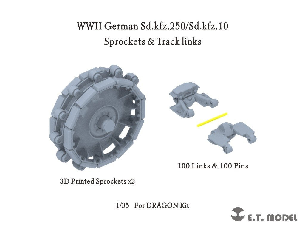 ET Modèle P35-066 Seconde Guerre mondiale allemand Sd.kfz.250/Sd.kfz.10 Pignons et maillons de chenille (imprimés en 3D) 1/35