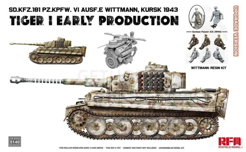 Maquette Rye Field Model 5140 Tiger I, version améliorée Wittmann Kursk 1943 (première production) à l'échelle 1/35