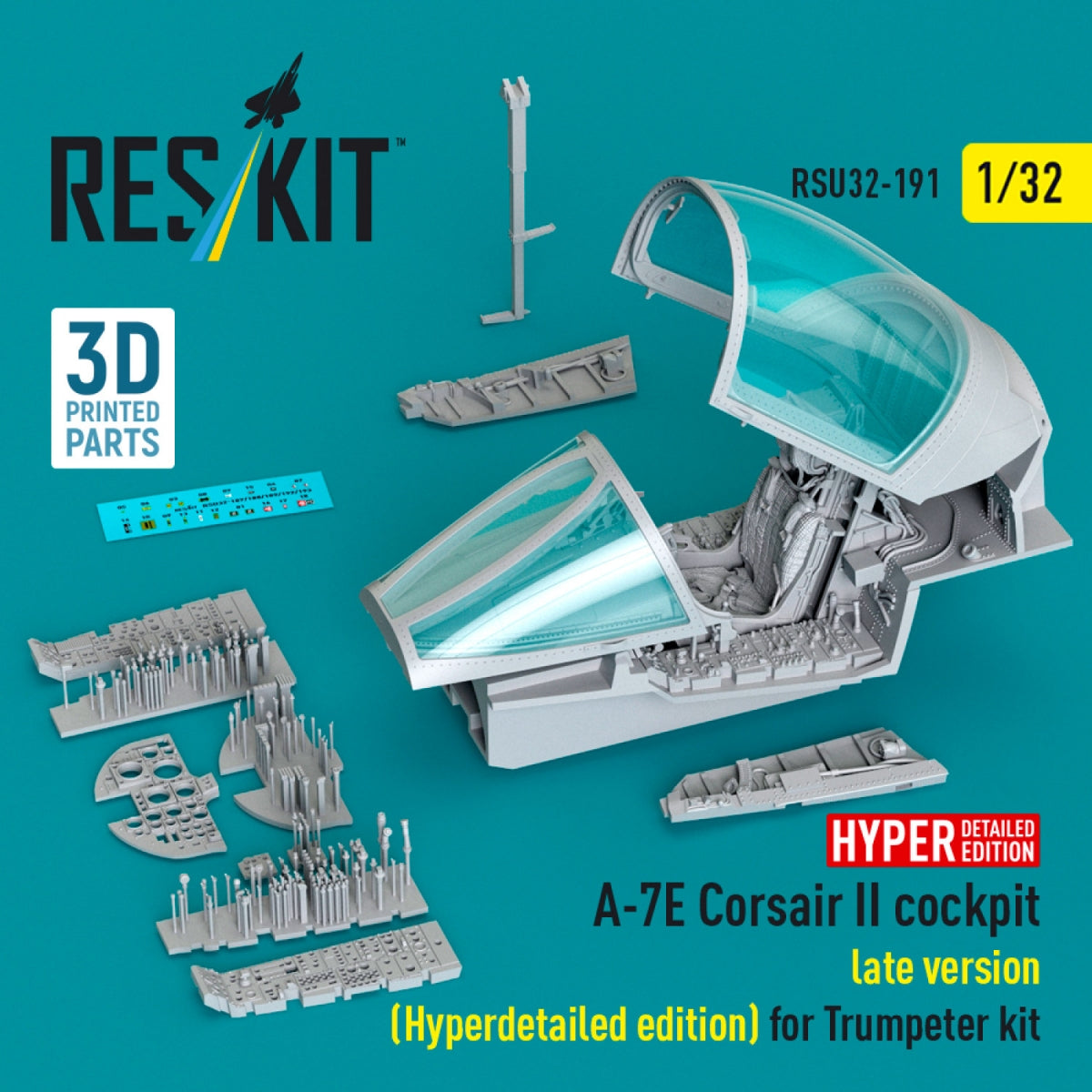 RESKIT RSU32-0191 A-7E Corsair II late cockpit (Hyperdetailed edition) for Trumpeter kit (3D Printed) 1/32