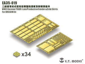 ET Model EA35-019 Garde-boue et jupes latérales pour maquette DRAGON 1/35, version tardive du char allemand TIGER I de la Seconde Guerre mondiale
