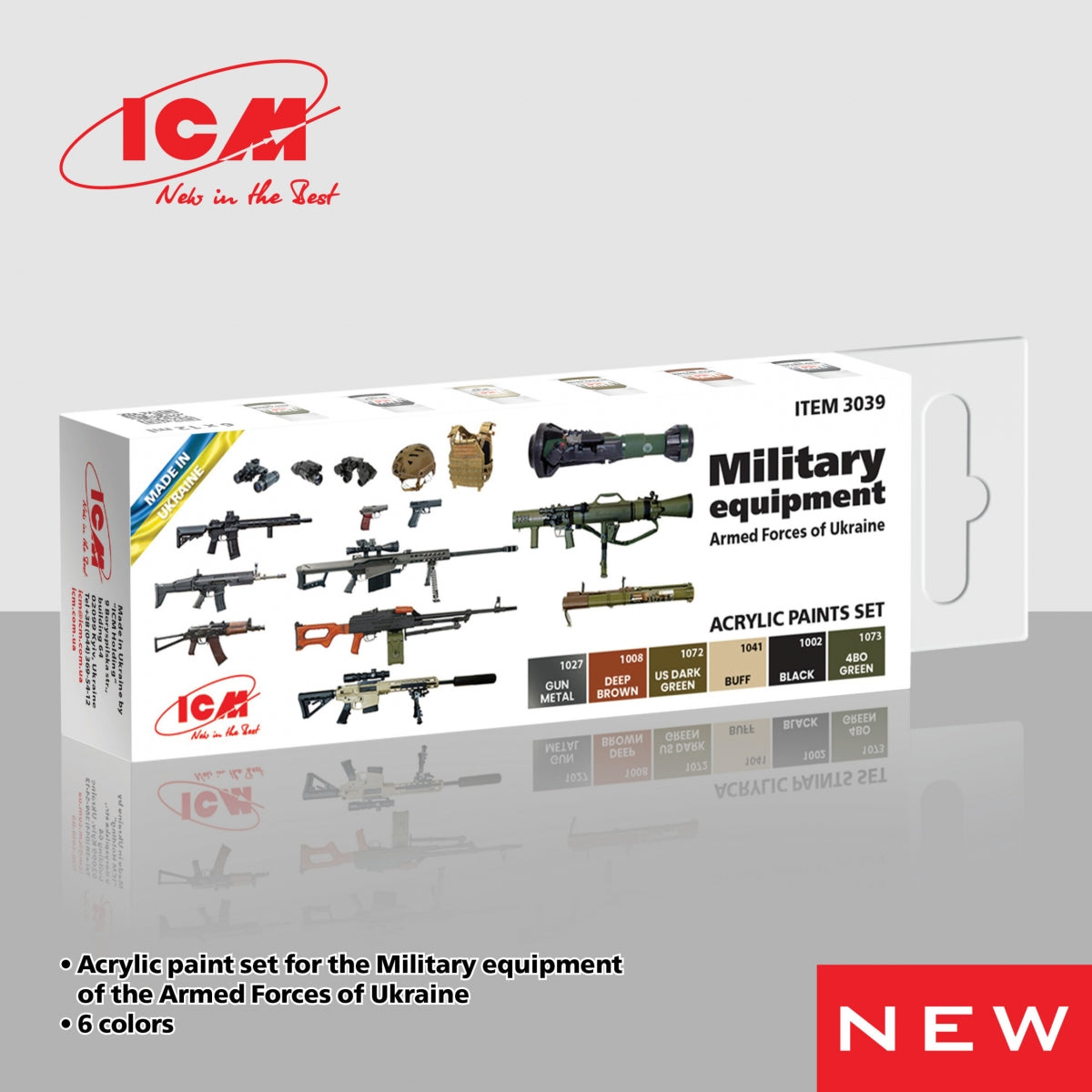 Coffret de peinture acrylique ICM 3039 - Équipement militaire des forces armées ukrainiennes