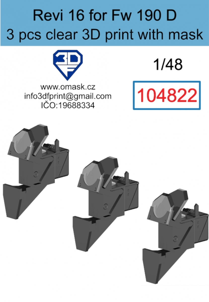 Masque Omask 104822 Revi 16 pour Fw 190 D, impression 3D transparente (3 pièces), échelle 1/48