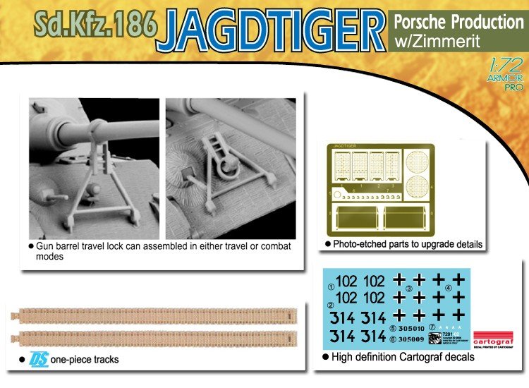 Dragon 7291 Jagdtiger, version Porsche avec Zimmerit (1/72) – immagine 4