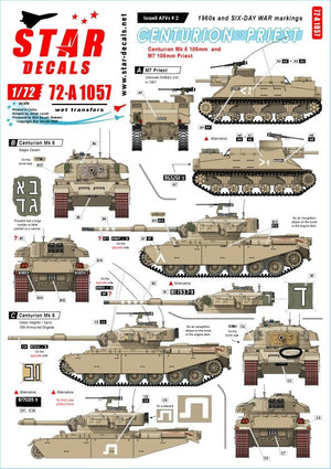 Star Decals 72-A1057 Véhicules blindés israéliens n° 2. Centurion Mk V 105 mm et M7 Priest 105 mm 1/72