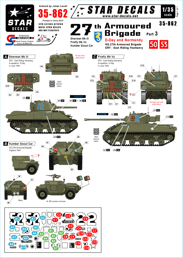 Star Decals 35-862 27e Brigade Blindée n° 3 1/35
