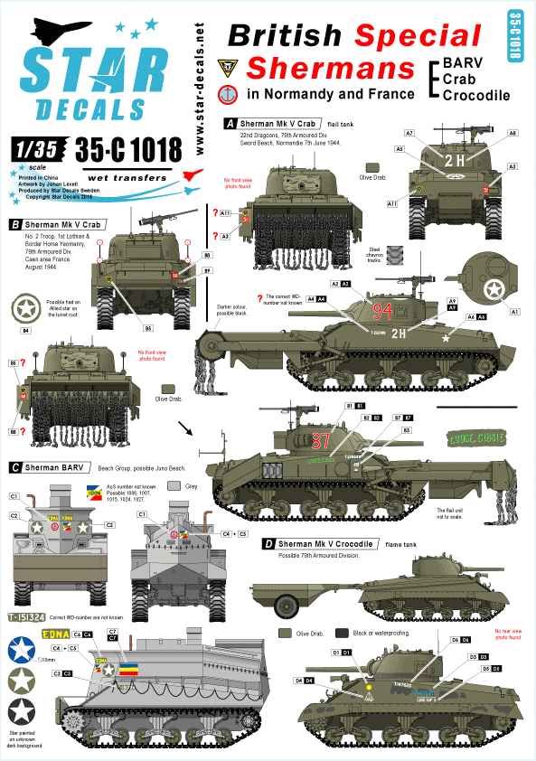 Star Decals 35-C1018 Shermans spéciaux britanniques 1/35