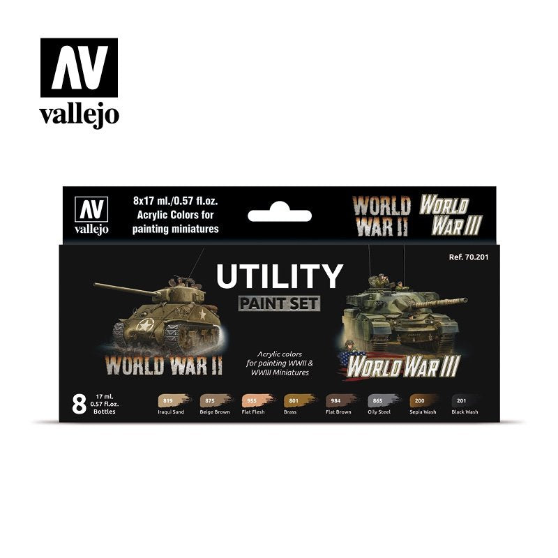 Coffret de peinture utilitaire Vallejo 70201, Seconde et Troisième Guerres mondiales, 8 x 17 ml