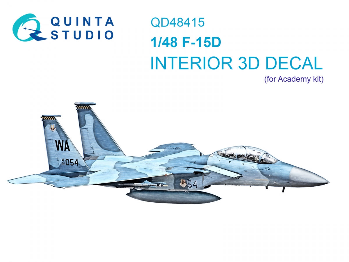 Intérieur coloré imprimé en 3D pour F-15D (Quinta Studio QD48415) sur papier décalcomanie (Academy) à l&amp;#39;échelle 1/48