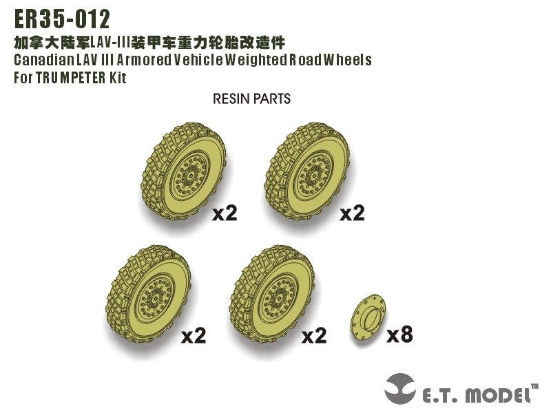 Roues de route lestées pour véhicule blindé canadien LAV III, modèle ET ER35-012, pour TRUMPETER 1/35