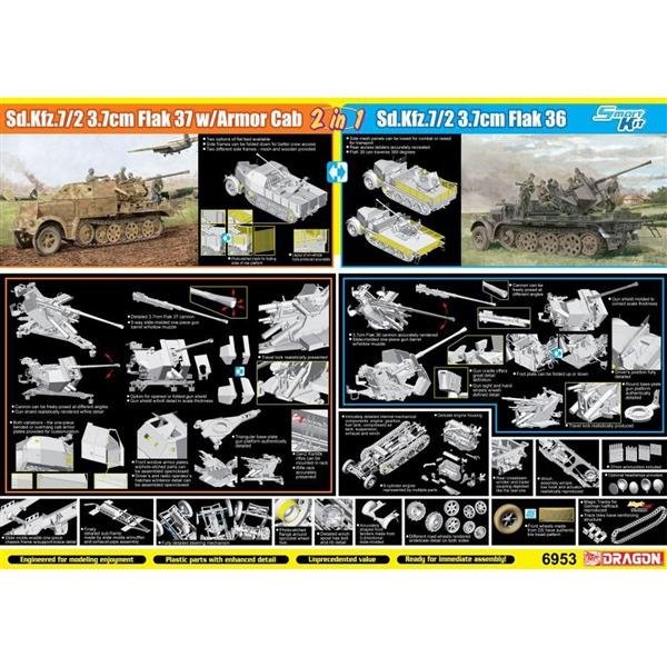 Dragon 6953 Sd.Kfz.7/2 3,7 cm Flak37 avec cabine blindée x Sd.Kfz.7/2 3,7 cm Flak36 (2 en 1) 1/35 – image 2