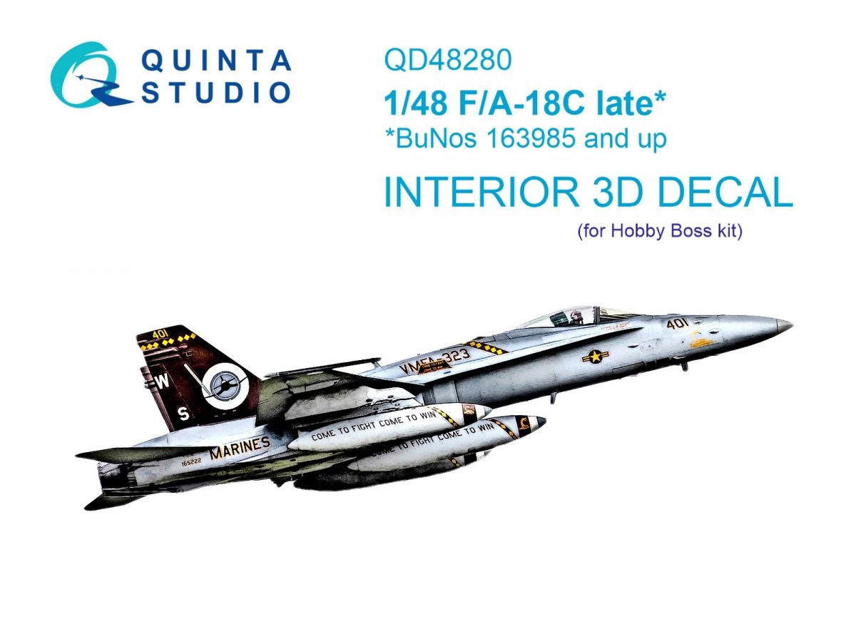 Intérieur imprimé en 3D et coloré sur papier décalcomanie Quinta Studio QD48280 F/A-18C (version tardive) (HobbyBoss) 1/48