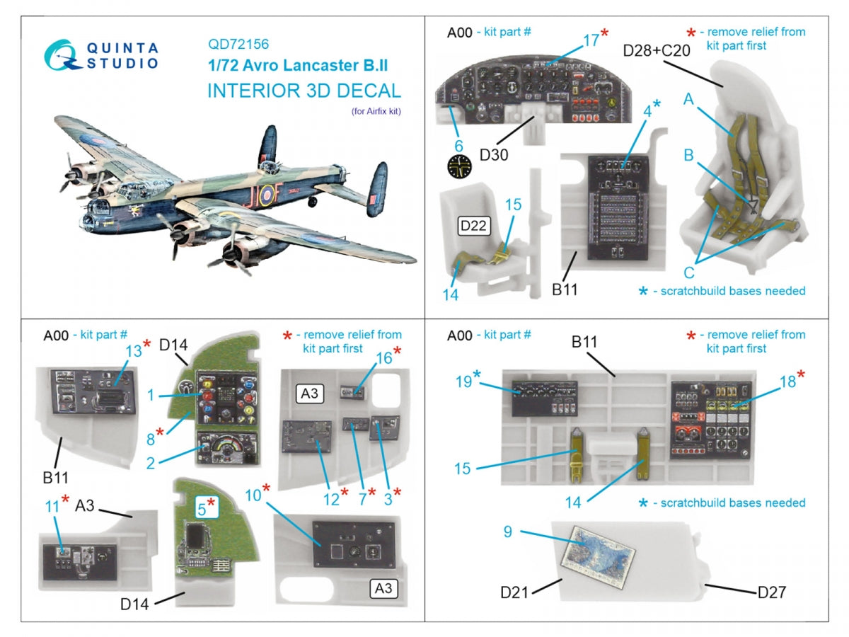 Intérieur coloré imprimé en 3D sur papier décalcomanie pour Avro Lancaster B.II (Airfix) - Quinta Studio QD72156 - Échelle 1/72 – image 2