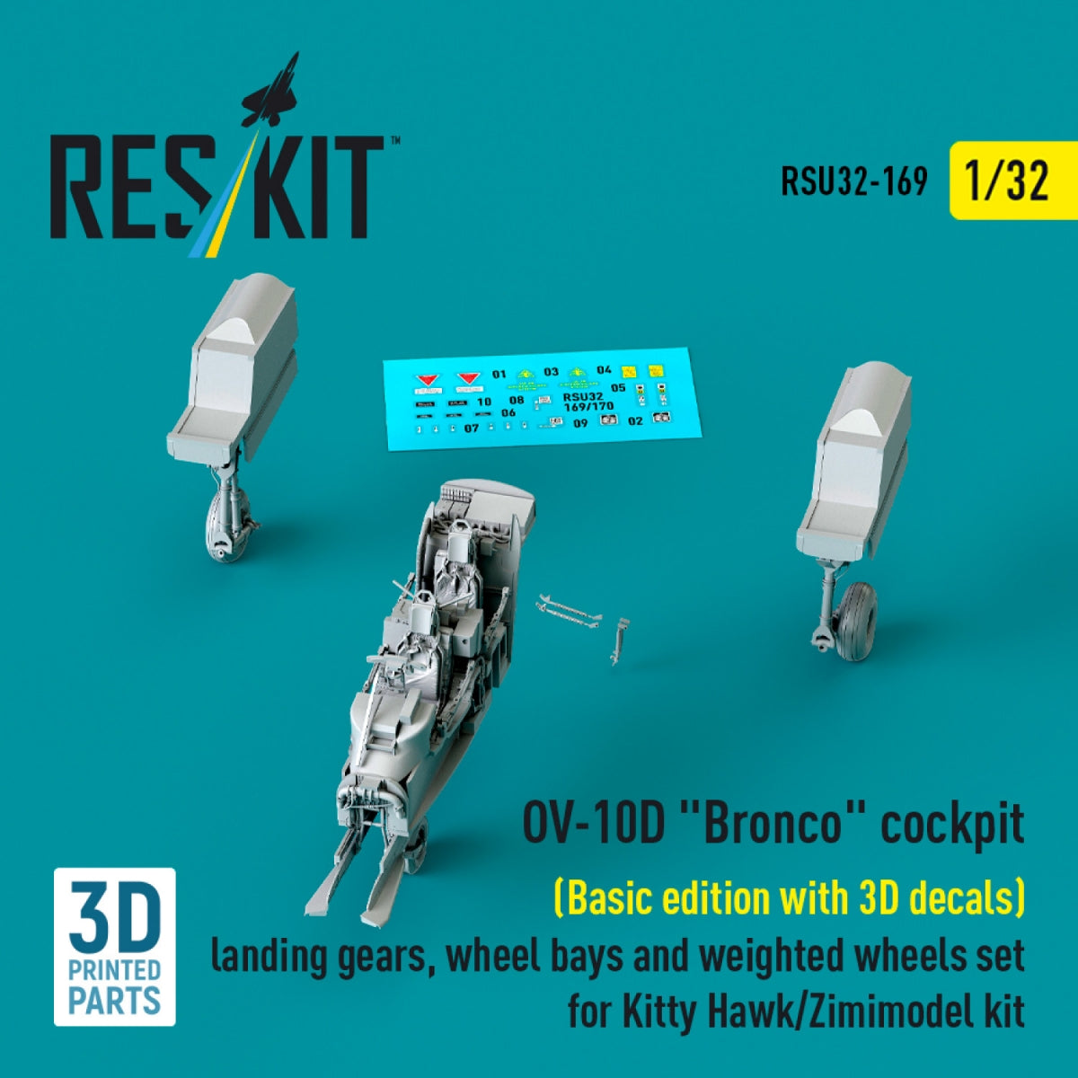 RESKIT RSU32-0169 Cockpit OV-10D « Bronco » (Édition de base avec décalcomanies 3D), train d&amp;#39;atterrissage, puits de roues et jeu de roues lestées pour maquette Kitty Hawk/Zimimodel (Impression 3D) 1/32 – image 3