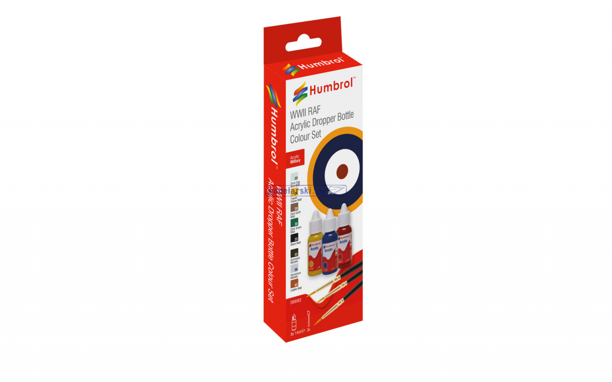 Humbrol DB9062 Coffret de 8 peintures acryliques avec pinceaux - Peinture acrylique et pinceaux aux couleurs de la RAF (Seconde Guerre mondiale)