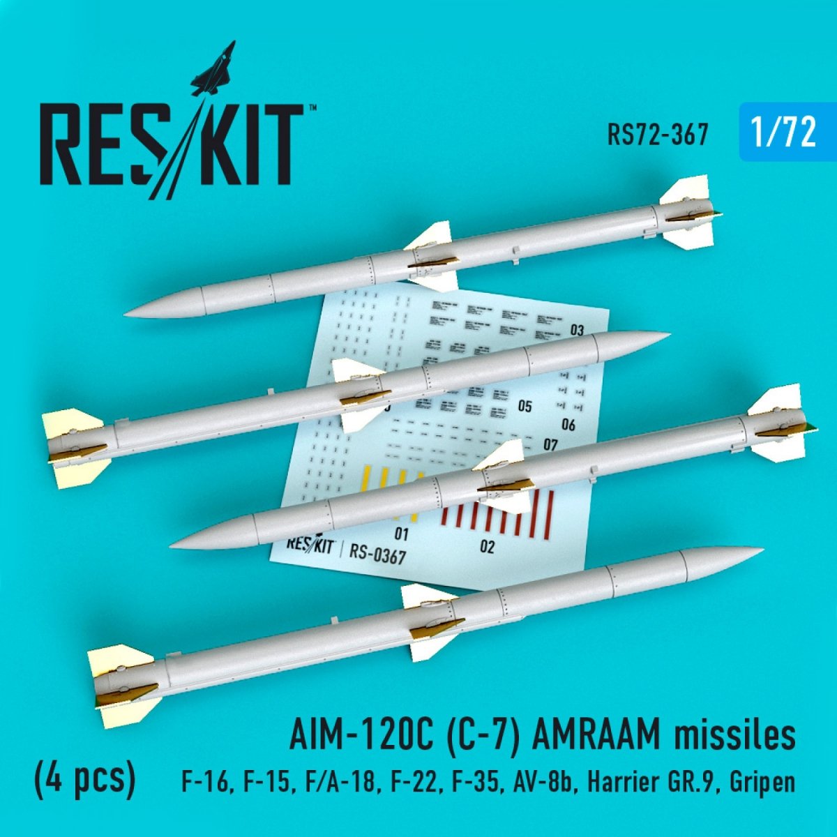 RESKIT RS72-0367 AIM-120C (C-7) MISSILES AMRAAM (4 PIÈCES) 1/72