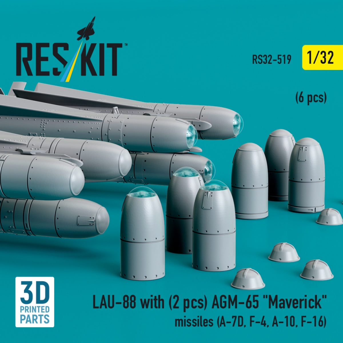 RESKIT RS32-0519 LAU-88 avec (2 pcs) missiles AGM-65 « Maverick » (6 pcs) (Impression 3D) 1/32 – imagen 3