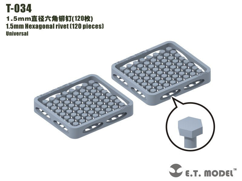 Rivet hexagonal ET modèle T-034 1,5 mm (120 pièces) (rivets)