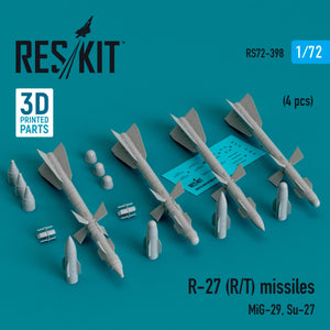 RESKIT RS72-0398 Missiles R-27 (R/T) (4 pièces) (MiG-29, Su-27) (Impression 3D) 1/72