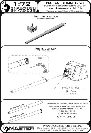 Canon de 90 mm L/53 italien Master GM-72-028 (Cannone da 90/53) - avec manchon - utilisé sur le Semovente M41M tardif au 1/72 – immagine 7