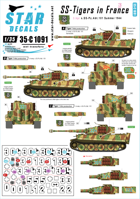 Star Decals 35-C1091 SS-Tigers in France #3 1/35