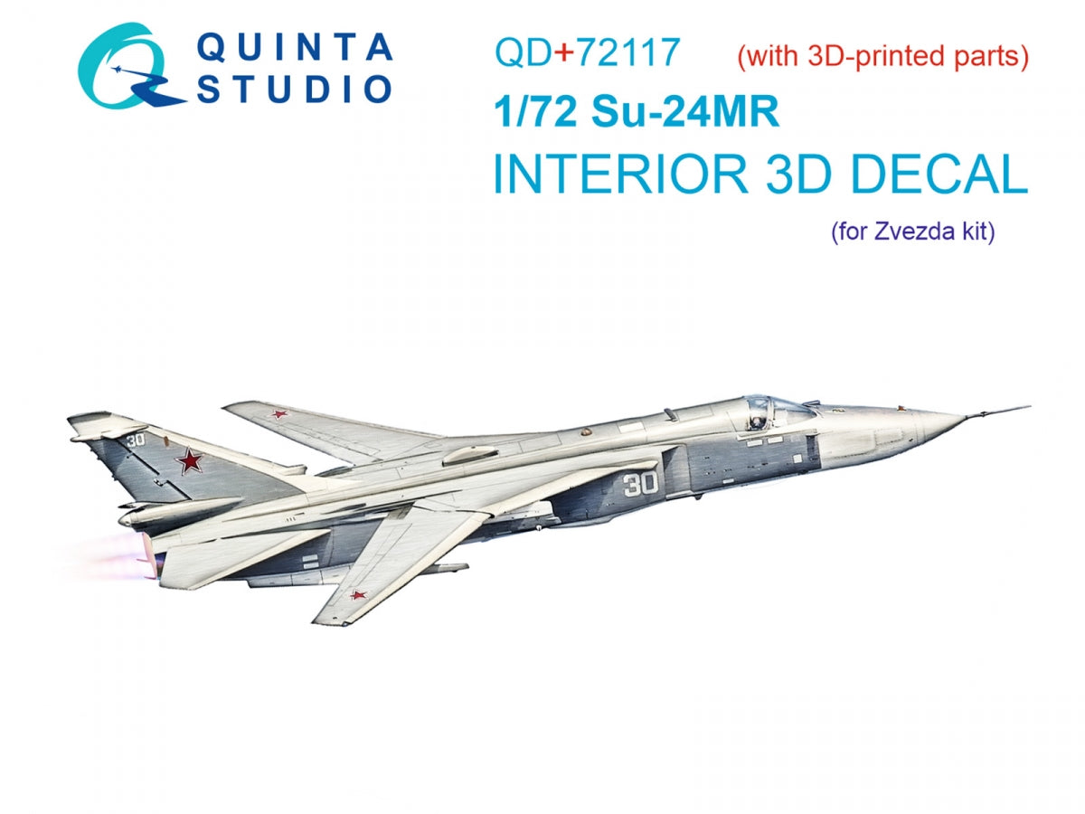 Quinta Studio QD+72117 Su-24MR Intérieur coloré imprimé en 3D sur papier décalcomanie (Zvezda) (avec pièce en résine imprimée en 3D) 1/72
