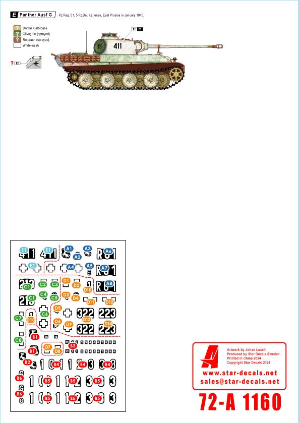 Star Decals 72-A1160 Panther Ausf G. Baltic Offensive # 1. Fsch.Pz.Reg. HG and 5. Pz.Div. in 1944-45. Baltic states-Narwa-Courland-Königsberg-East Preussia 1/72 – zdjęcie 3