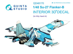 Intérieur coloré imprimé en 3D sur papier décalcomanie pour le kit KittyHawk (QD48170 Su-27) Quinta Studio, échelle 1/48
