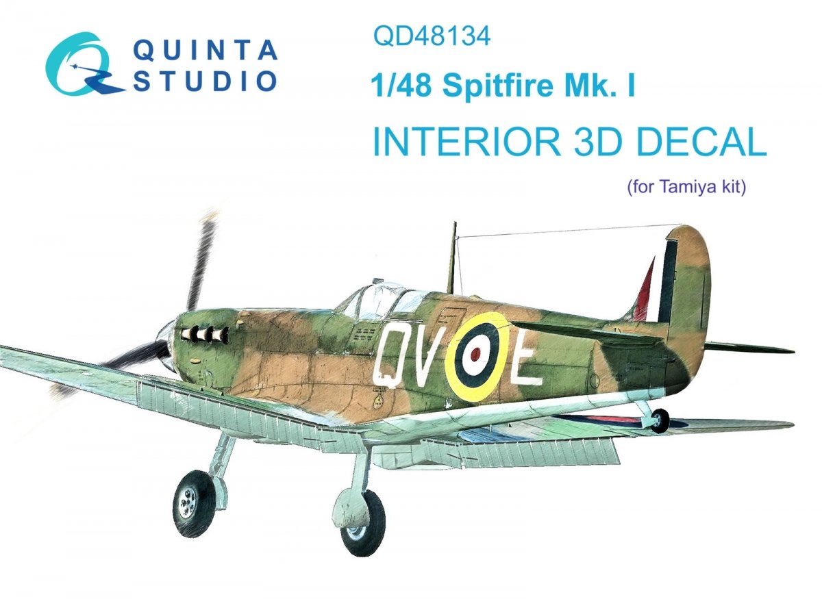 Intérieur imprimé en 3D et coloré sur papier décalcomanie Quinta Studio QD48134 Spitfire Mk.I (Tamiya) 1/48