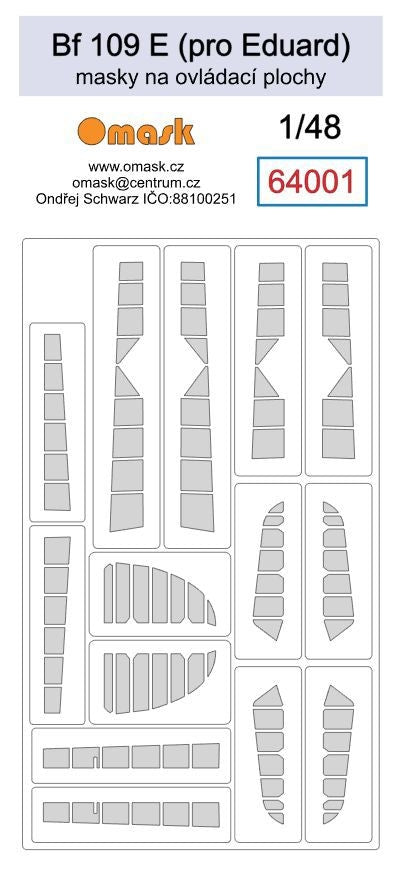 Masques Omask 64001 pour surfaces de contrôle du Bf 109E (pour Eduard) au 1/48 