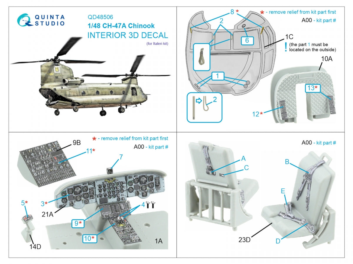 Intérieur coloré imprimé en 3D sur papier décalcomanie Quinta Studio QD48506 CH-47A (Italeri) 1/48 – immagine 2