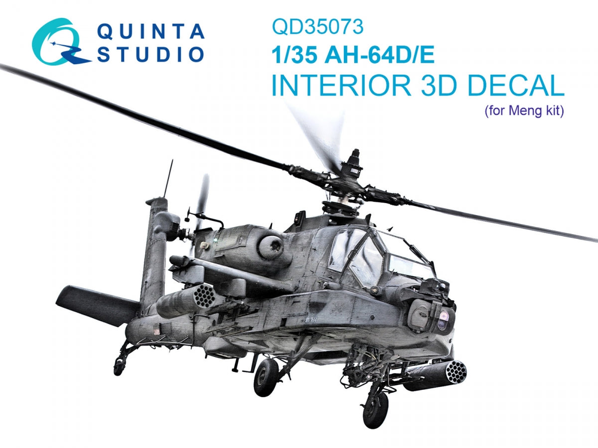 Quinta Studio QD35073 AH-64D/E 3D-Printed &amp; colored Interior on decal paper (Meng) 1/35