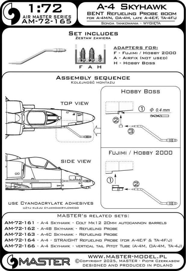 Master AM-72-165 A-4 Skyhawk - WYGIĘTY wysięgnik sondy tankowania (używany w wersjach A-4M/N, OA-4M &amp;amp; late A-4E/F &amp;amp; TA-4F/J) 1/72 – zdjęcie 4