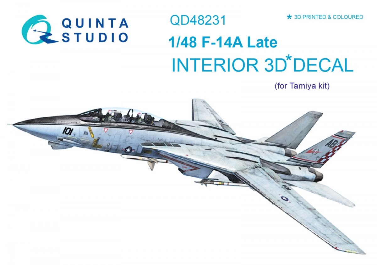 Intérieur imprimé en 3D et coloré sur papier décalcomanie Quinta Studio QD48231 F-14A Late (pour maquette Tamiya) 1/48