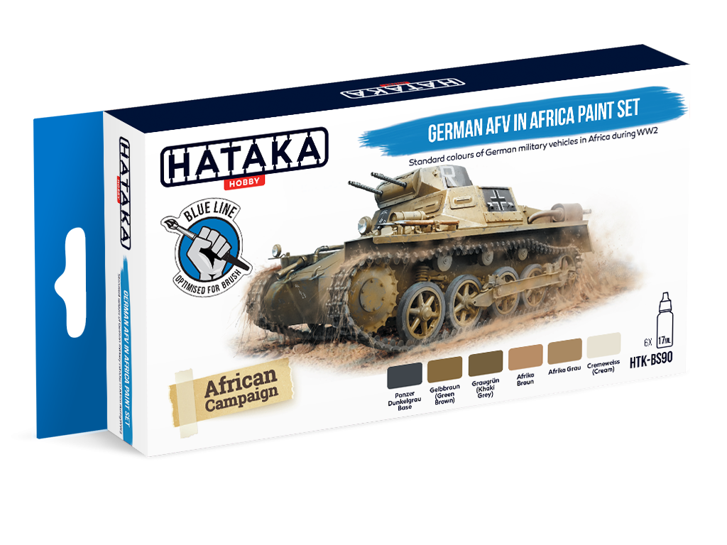 Hataka HTK-BS90 BLUE LINE – Set de peinture pour véhicules blindés allemands en Afrique (6 x 17 ml)