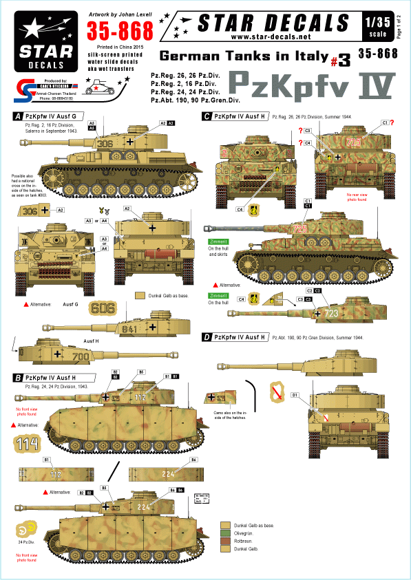 Star Decals 35-868 Chars allemands en Italie 3 1/35