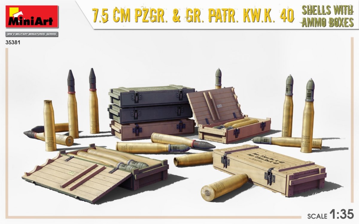 MiniArt 35381 7,5 cm PzGr. &amp;amp; Gr. KwK 40 Obus avec Boîtes de Munitions 1/35 – Bild 2