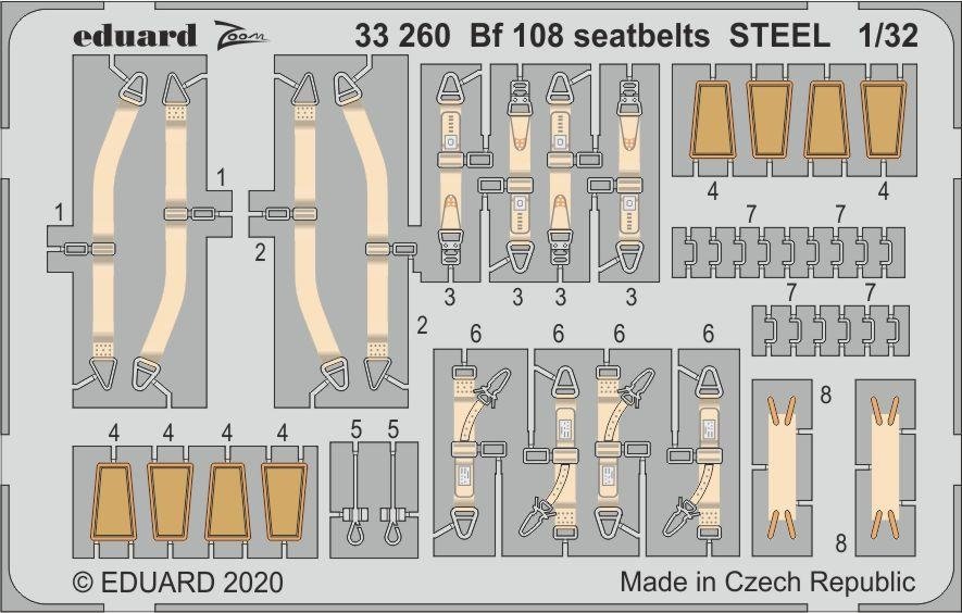 Ceintures de sécurité Eduard 33260 Bf 108 en acier, échelle 1/32, Eduard