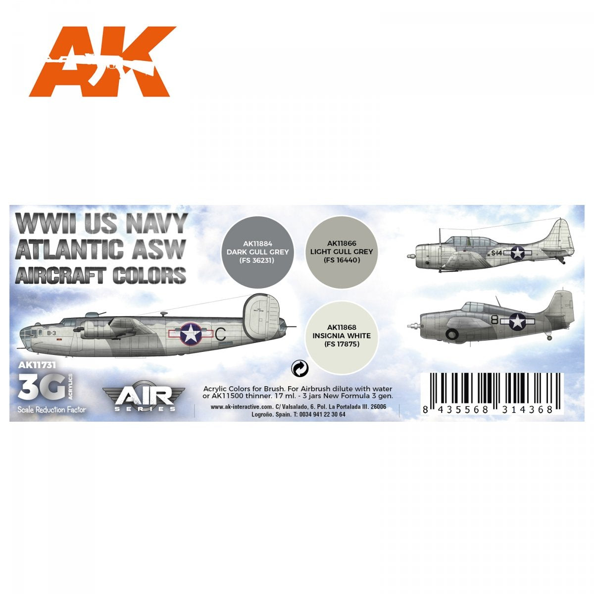 AK Interactive AK11731 Couleurs des avions de lutte anti-sous-marine de l&amp;#39;US Navy de la Seconde Guerre mondiale 3 x 17 ml – Bild 2