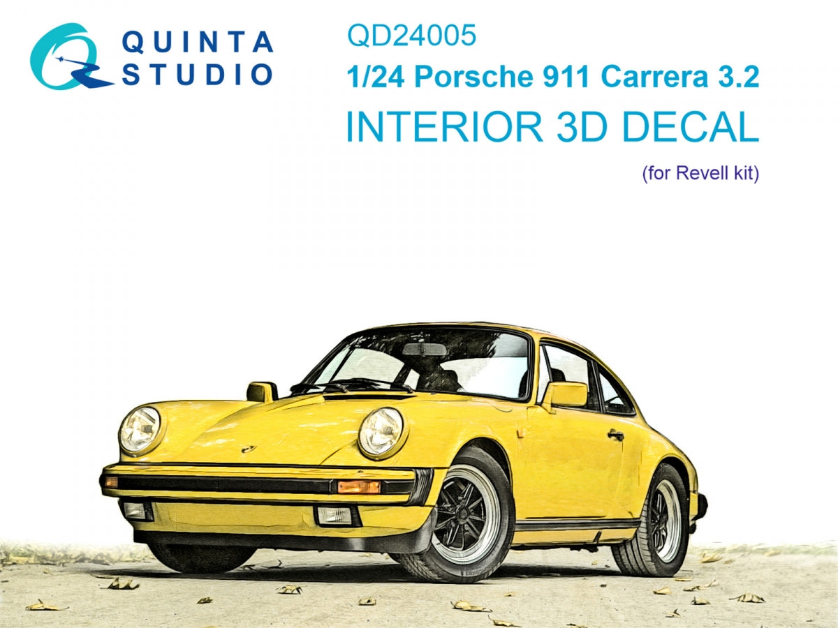 Intérieur imprimé en 3D et coloré sur papier décalcomanie (Revell) pour la Porsche 911 Carrera 3.2 (Quinta Studio QD24005), échelle 1/24.