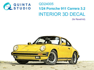 Intérieur imprimé en 3D et coloré sur papier décalcomanie (Revell) pour la Porsche 911 Carrera 3.2 (Quinta Studio QD24005), échelle 1/24.