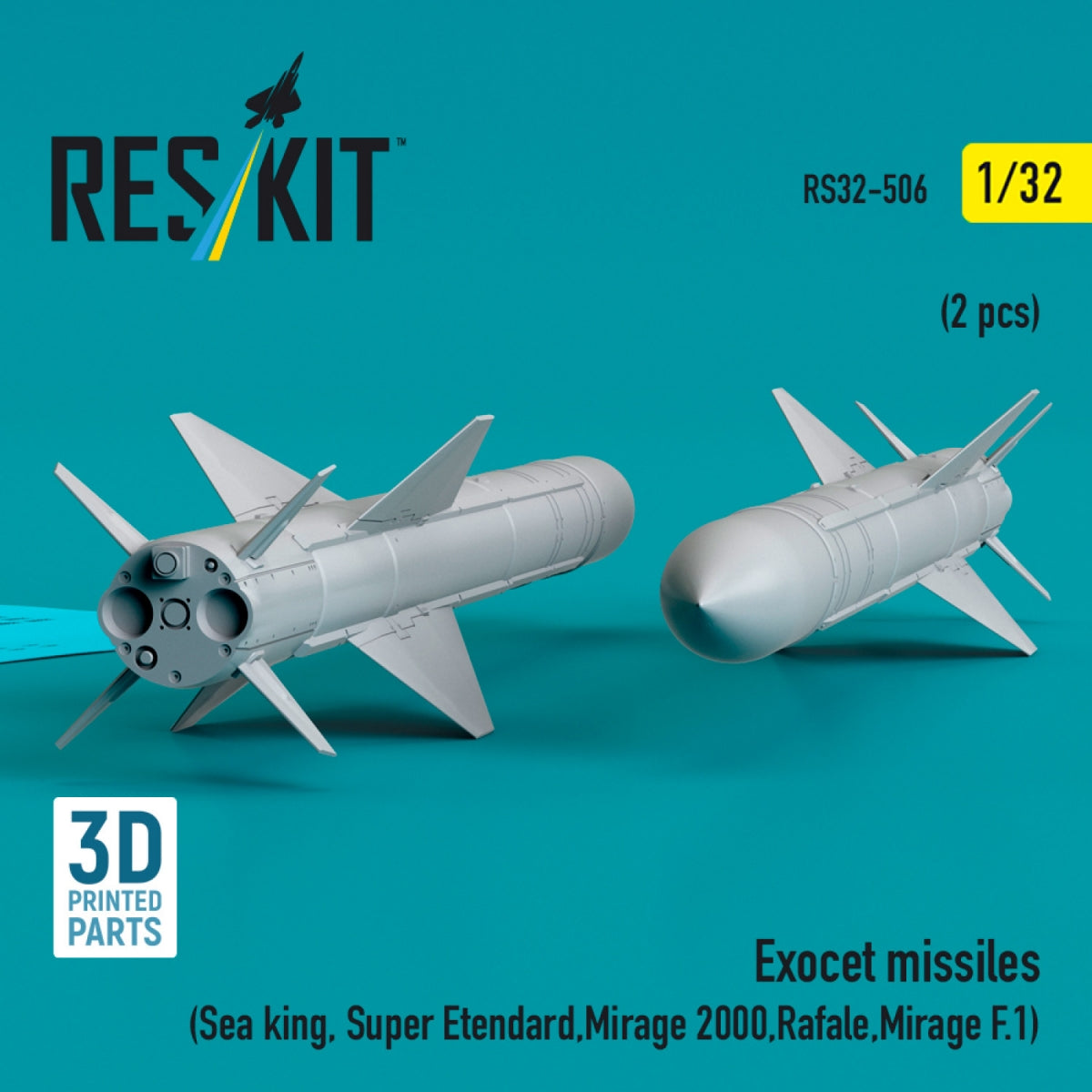 Missiles Exocet RESKIT RS32-0506 (2 pièces) (Sea King, Super Étendard, Mirage 2000, Rafale, Mirage F.1) (Impression 3D) 1/32 – image 2