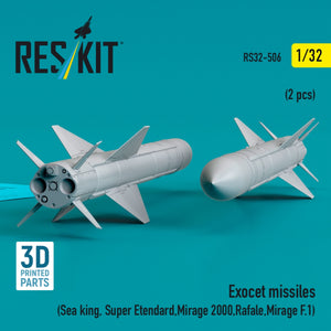 Missiles Exocet RESKIT RS32-0506 (2 pièces) (Sea King, Super Étendard, Mirage 2000, Rafale, Mirage F.1) (Impression 3D) 1/32 – image 2